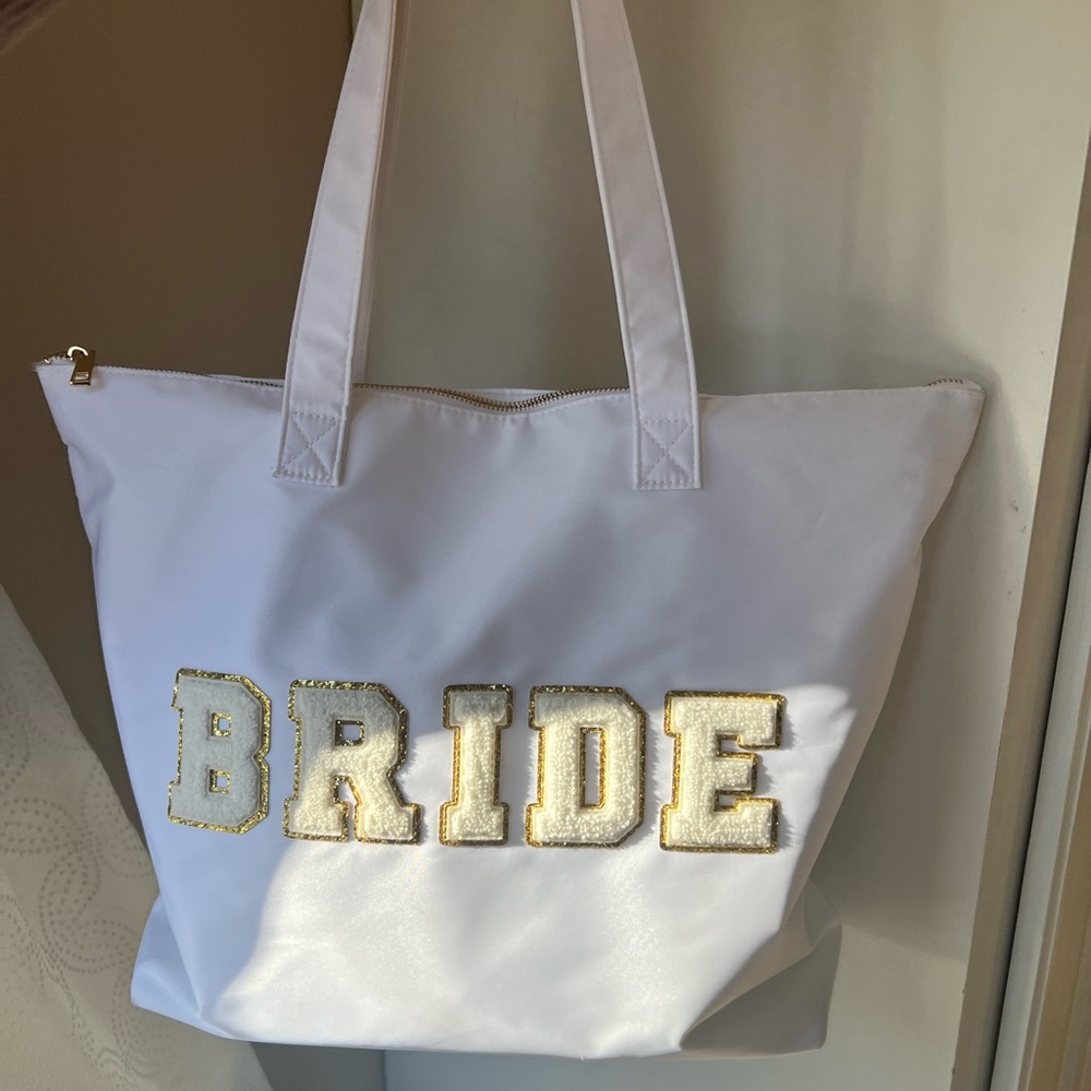 White Bride Tote Bag with 2 Large Makeup Bags